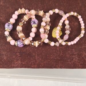 Pink and Purple Beaded Bracelet Set